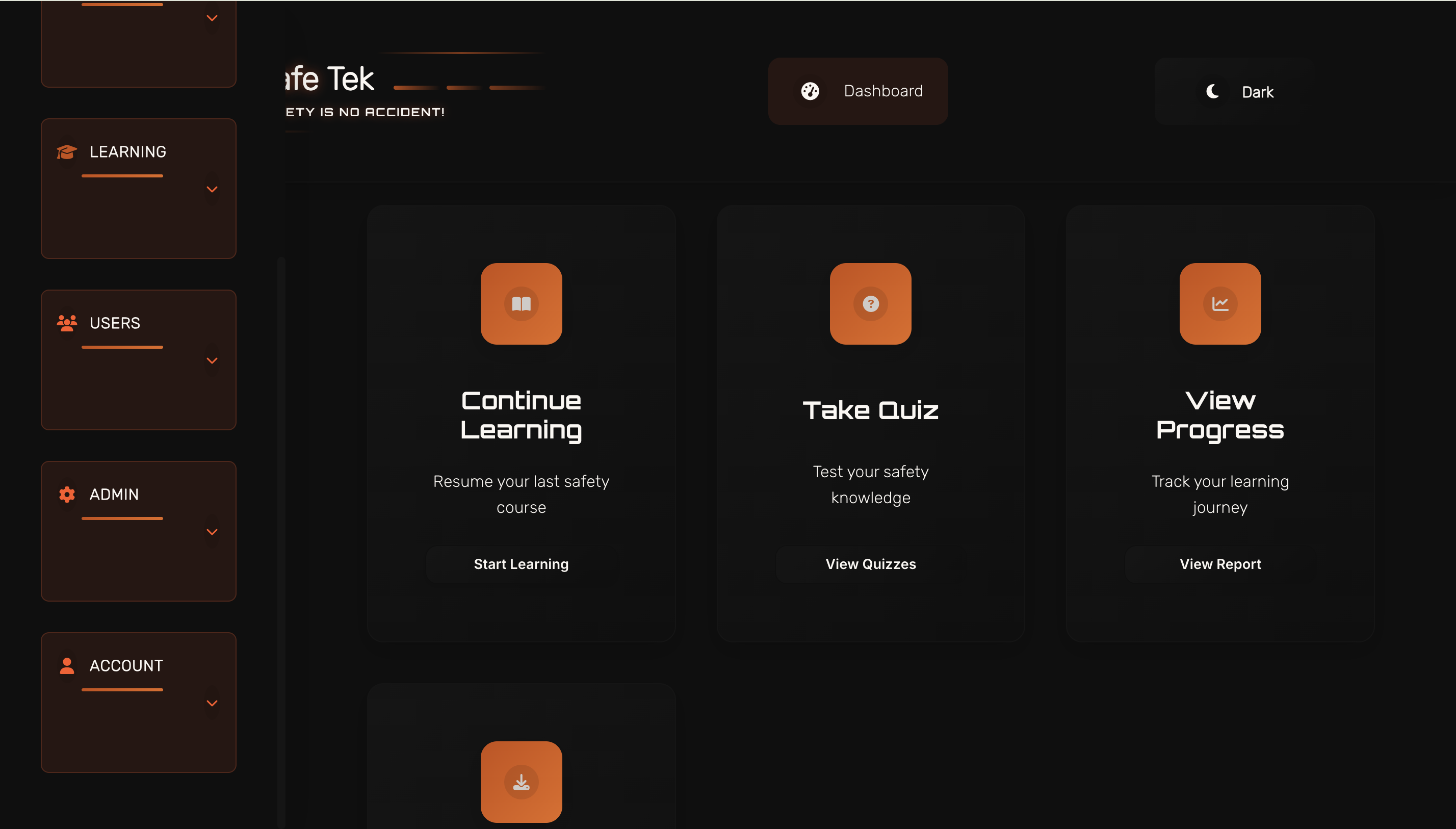 SafeTech dashboard (dark mode)